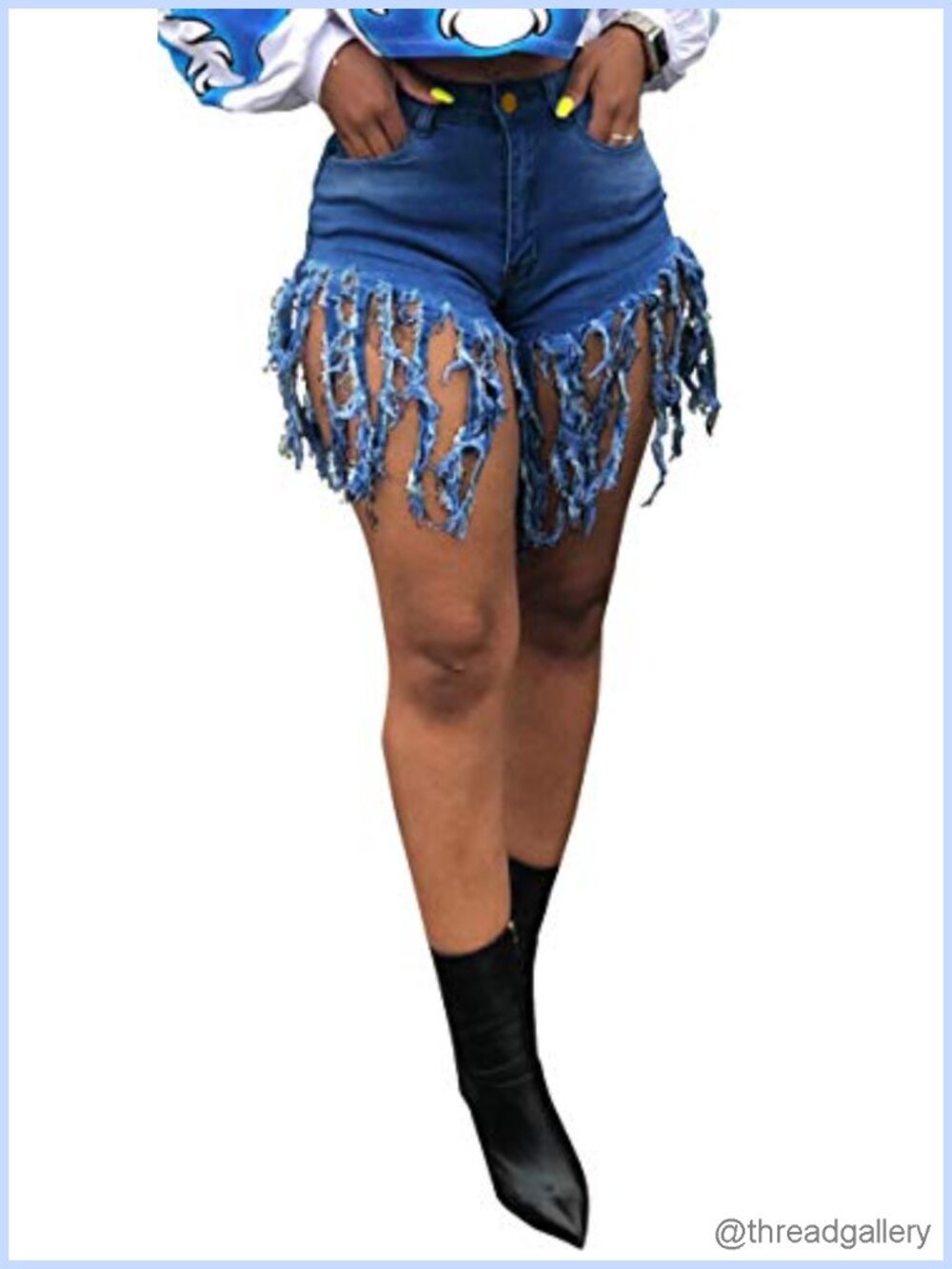 High Waisted Frayed Raw Hem Ripped Denim Shorts Slim Fit